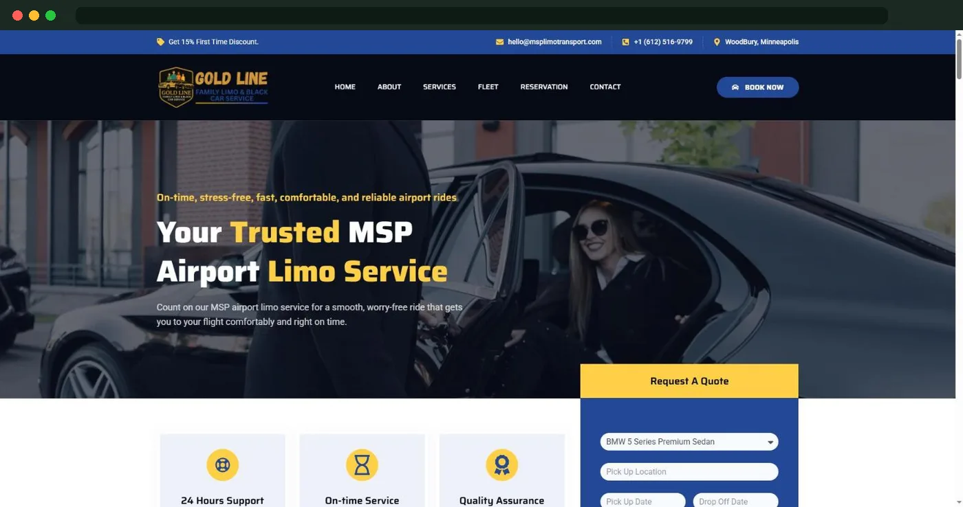 Website design for MSP Limo Transport, an airport limo service